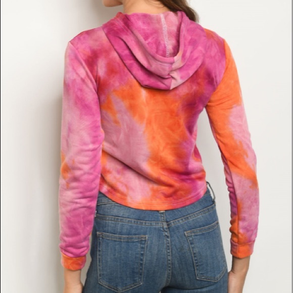 Tie Dye Hooded, Cropped Sweatshirt - Picture 7 of 8